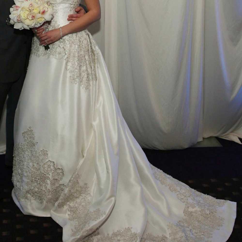 Oleg Cassini Bridal Gown, Ivory Strapless Beaded … - image 2