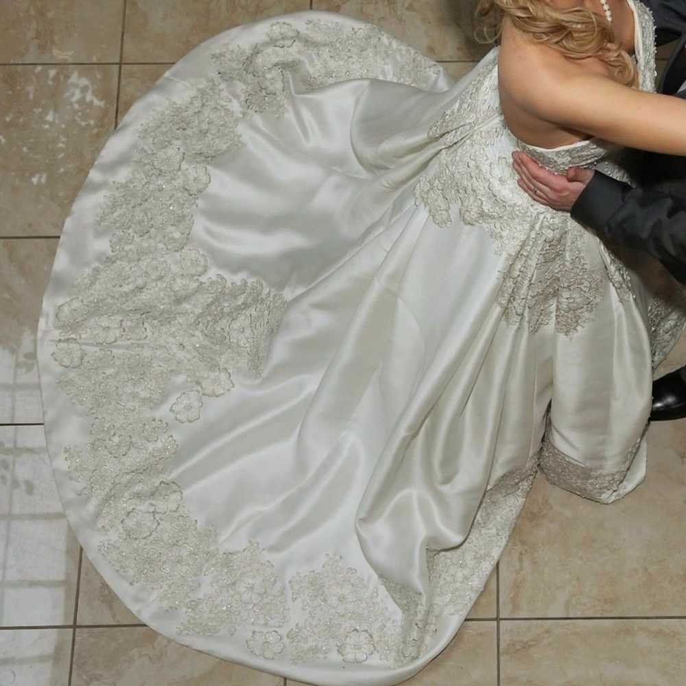 Oleg Cassini Bridal Gown, Ivory Strapless Beaded … - image 5