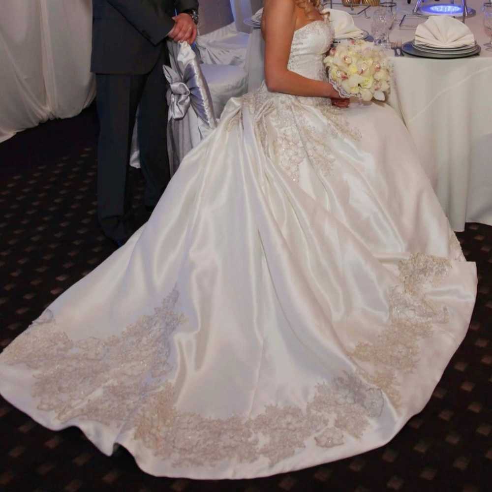 Oleg Cassini Bridal Gown, Ivory Strapless Beaded … - image 6