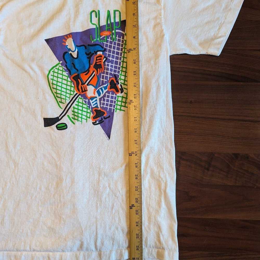 Vintage 1992 Slap This T-shirt Neon Hockey Graphi… - image 5