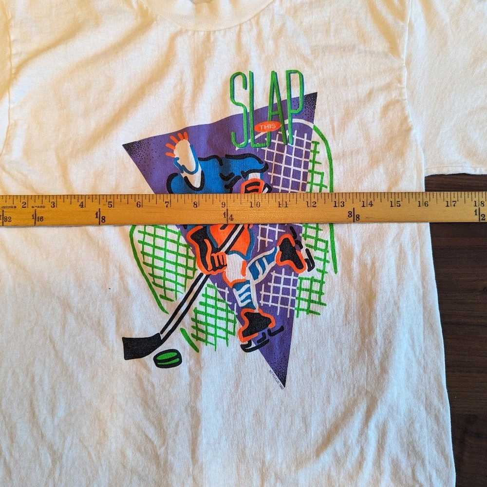 Vintage 1992 Slap This T-shirt Neon Hockey Graphi… - image 6