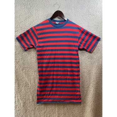 1970s Vtg Champion T Shirt Large Red Blue Striped… - image 1