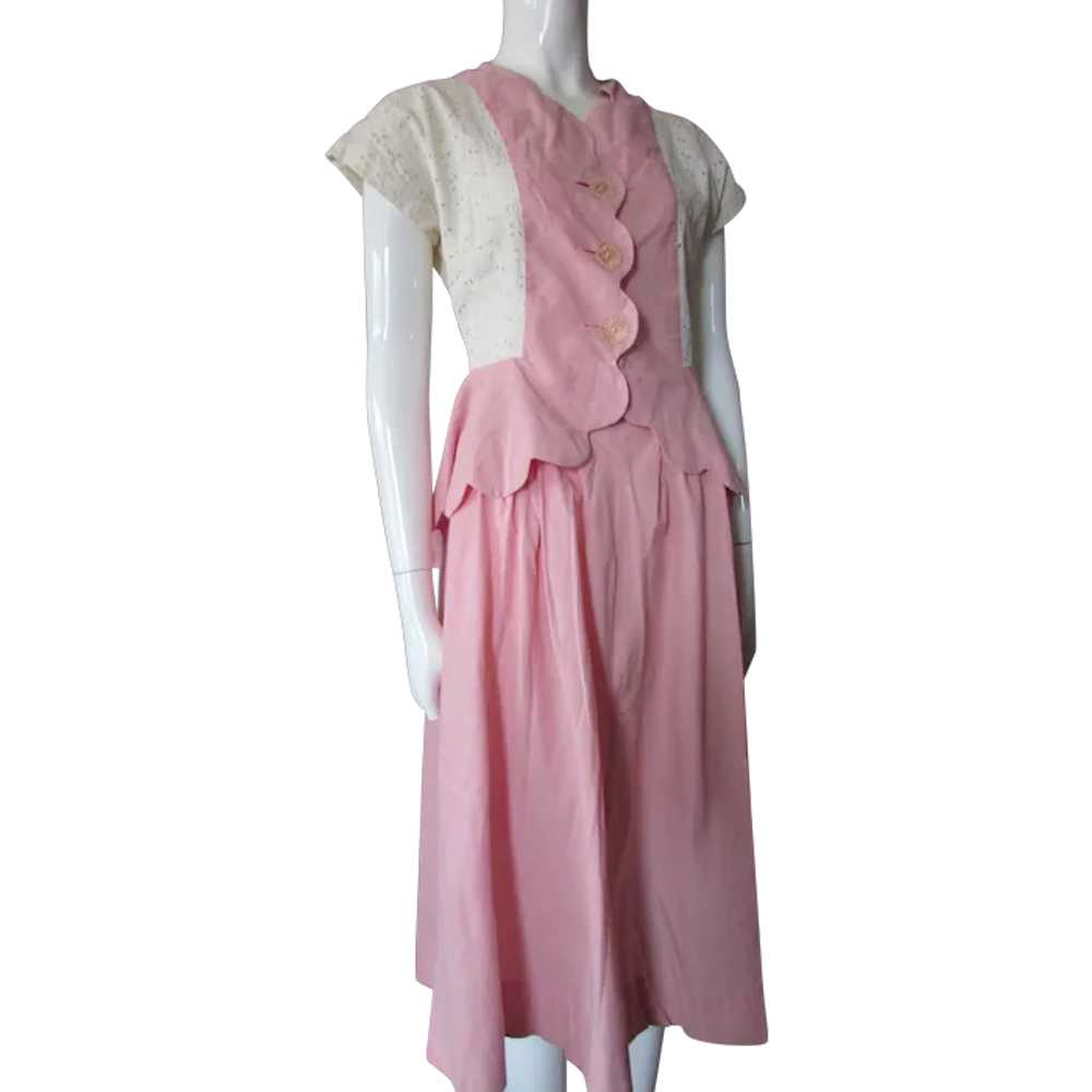 Sweet 1950 Era Two Piece Top & Skirt Pink Cotton … - image 1