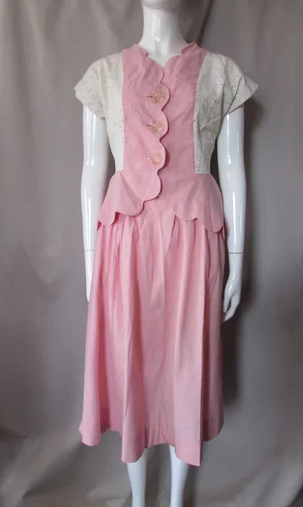 Sweet 1950 Era Two Piece Top & Skirt Pink Cotton … - image 2