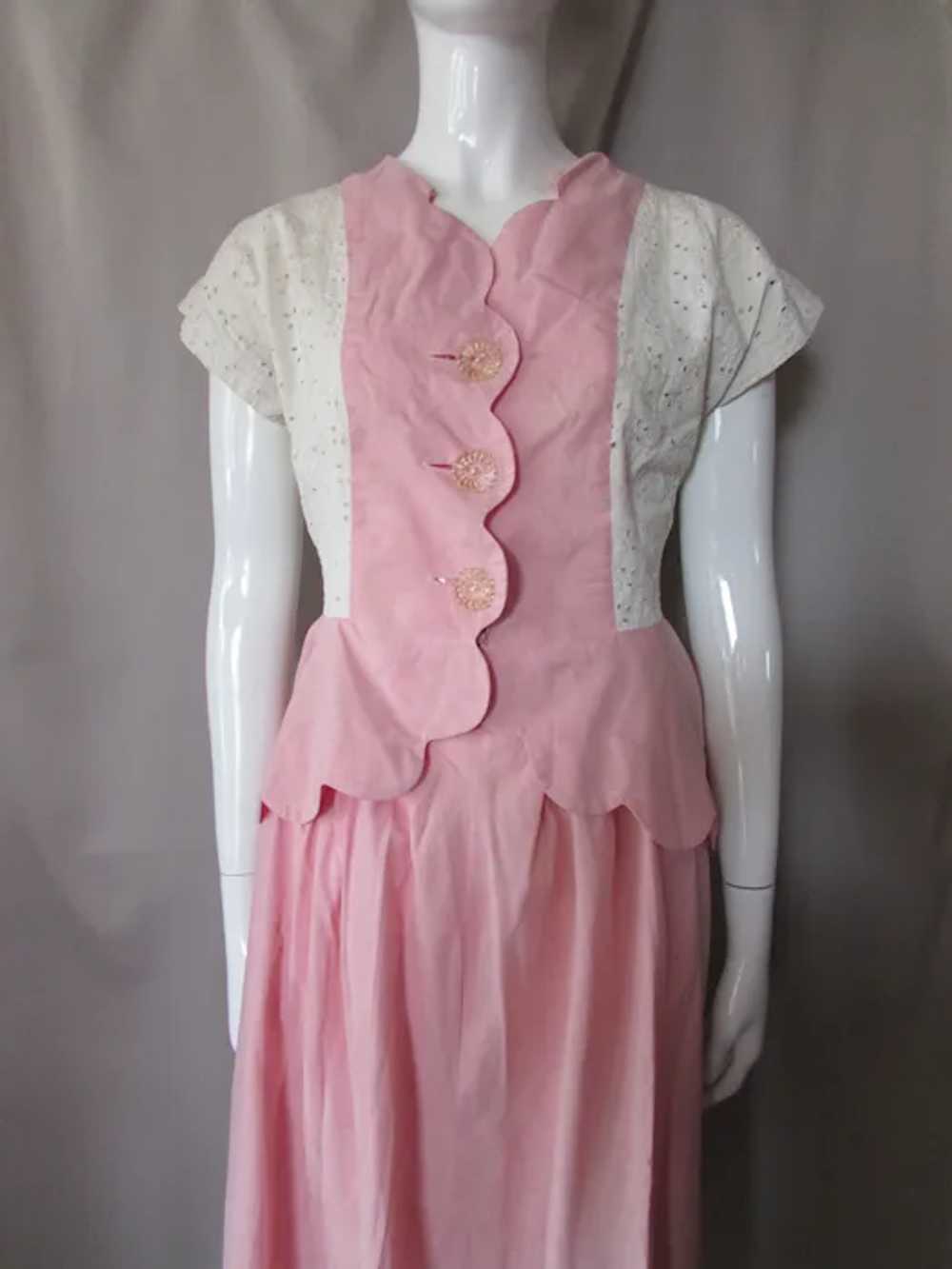 Sweet 1950 Era Two Piece Top & Skirt Pink Cotton … - image 3