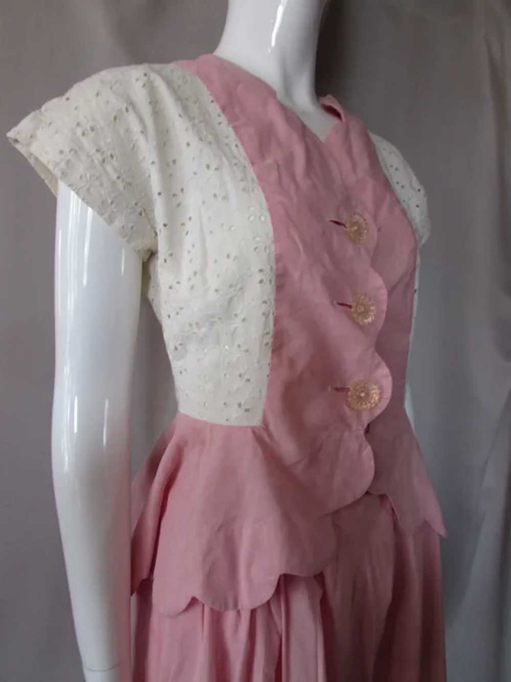 Sweet 1950 Era Two Piece Top & Skirt Pink Cotton … - image 4