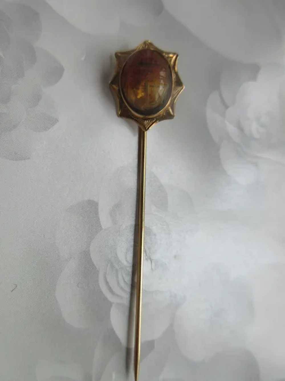 Older Vintage 10K Carved Scarab Stick Pin - image 11