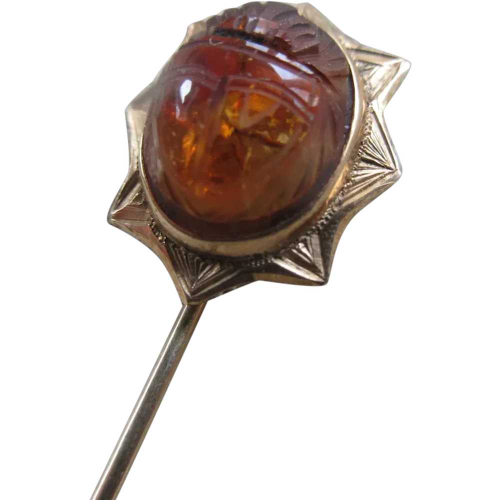 Older Vintage 10K Carved Scarab Stick Pin - image 1