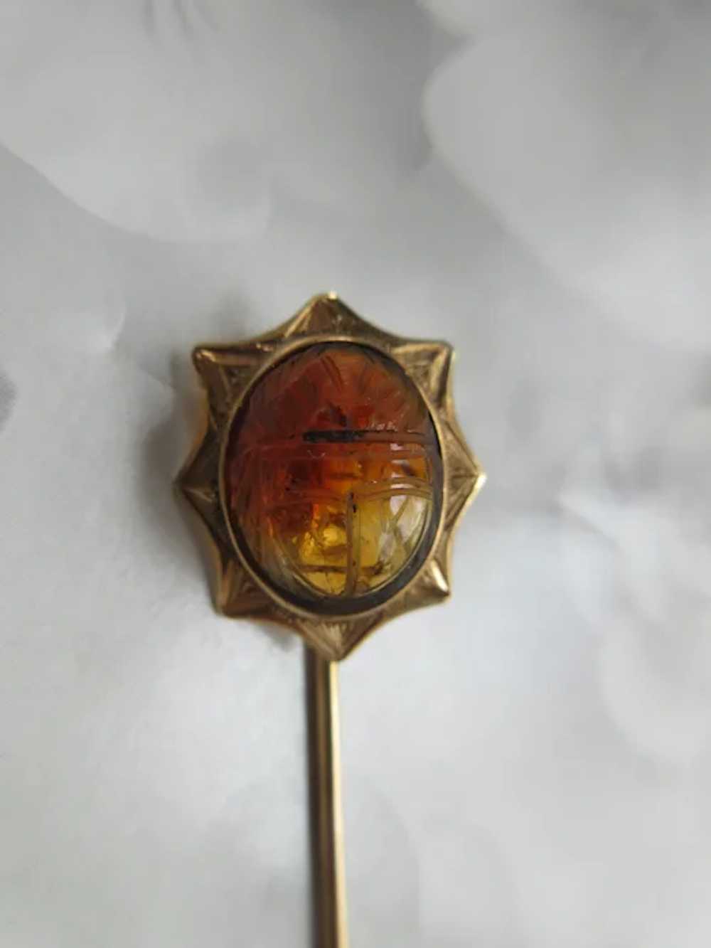 Older Vintage 10K Carved Scarab Stick Pin - image 3