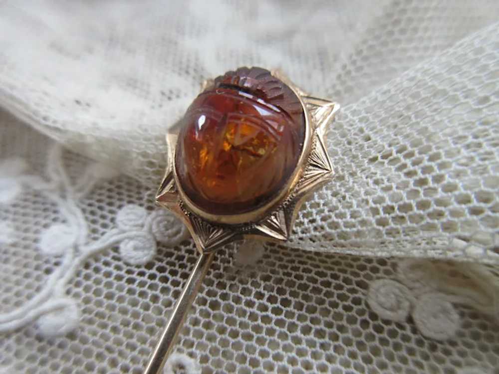 Older Vintage 10K Carved Scarab Stick Pin - image 6