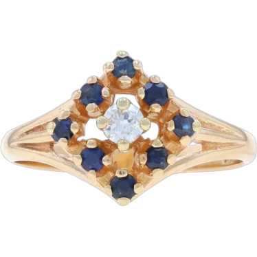 Yellow Gold Diamond & Sapphire Halo Ring - 14k Rou