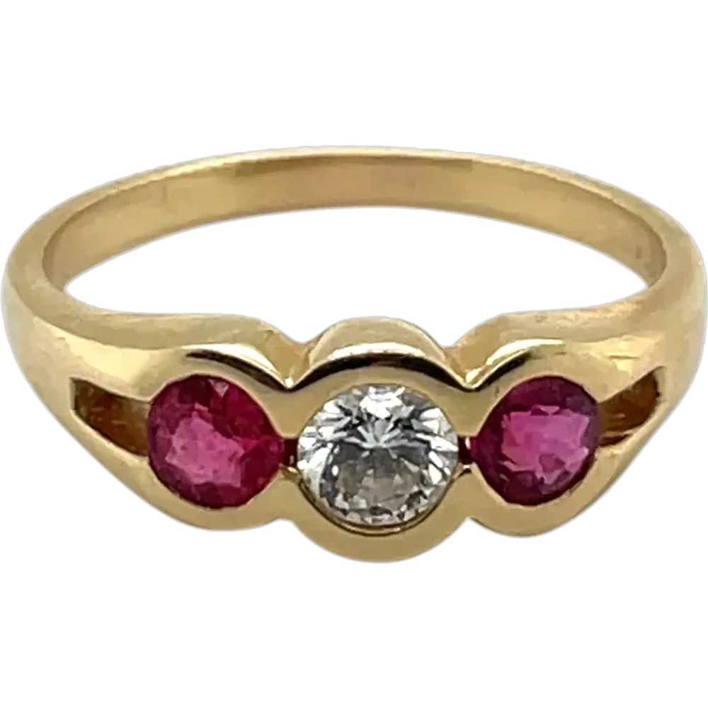 14K Yellow Gold Diamond and Ruby Ring - image 1
