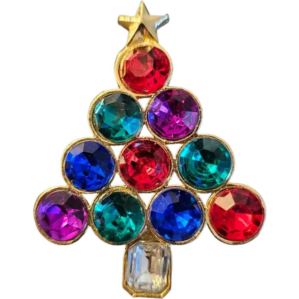 Rhinestone Christmas Tree Pin - image 1