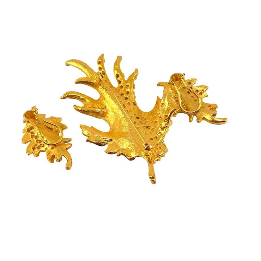 BSK Leaf Parure Set Textured Gold Plate and Ename… - image 4