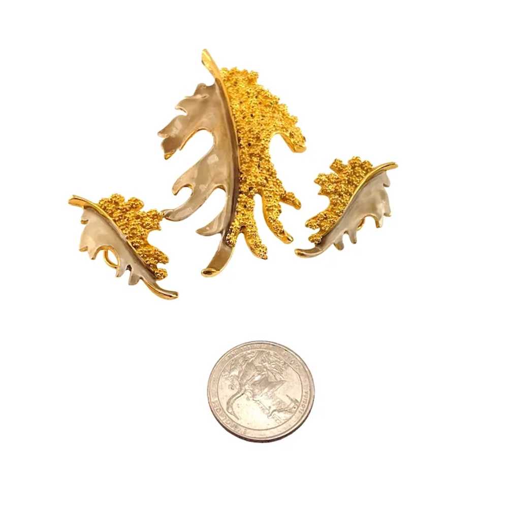 BSK Leaf Parure Set Textured Gold Plate and Ename… - image 6