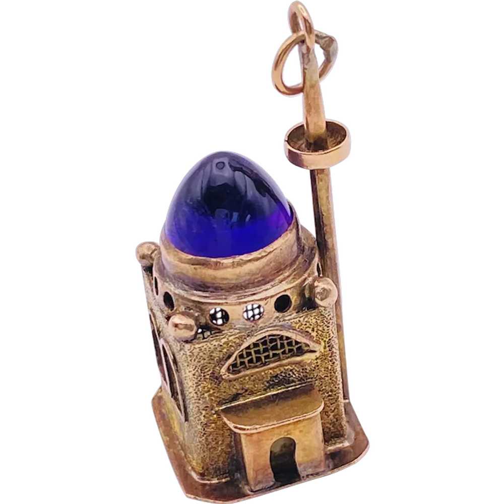 Amethyst Topped Vintage Temple Charm 14K Gold Thr… - image 1