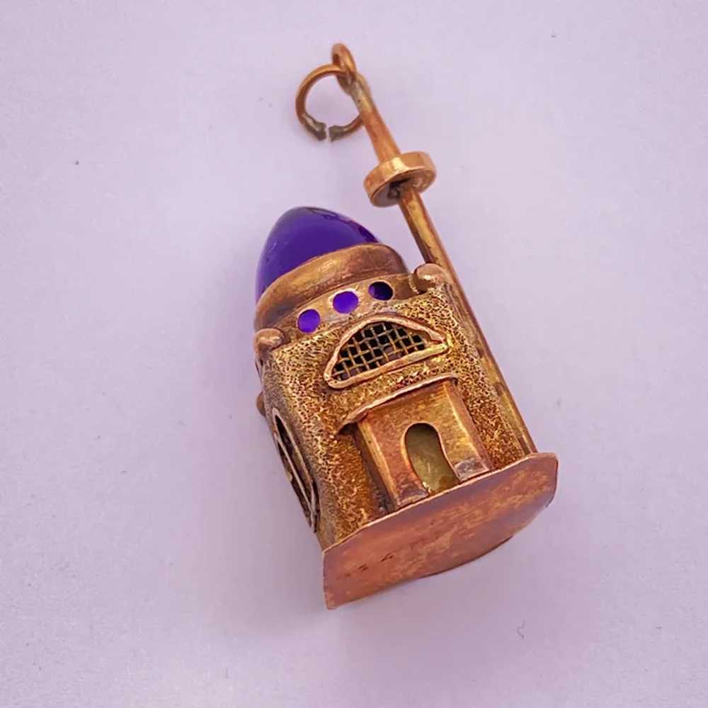 Amethyst Topped Vintage Temple Charm 14K Gold Thr… - image 3