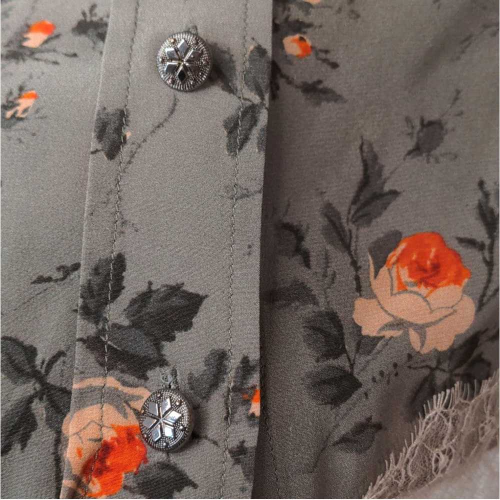 The Kooples Silk Floral Button Down Lace Hem Blou… - image 5
