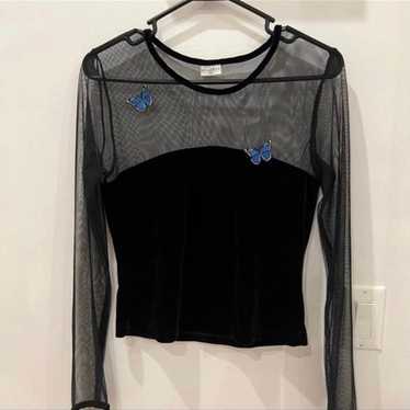 VINTAGE Y2K MESH VELOUR BUTTERFLY TOP USA