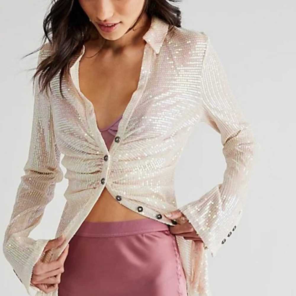 Free People Sequin Shirtee Top Champagne Dreams S… - image 3