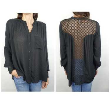 Free People The Best Crochet Lace Inset Shirt Blo… - image 1