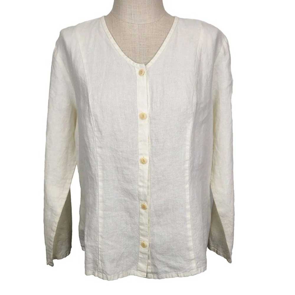FLAX Linen Long Sleeve Button Front Shirt Womens … - image 1