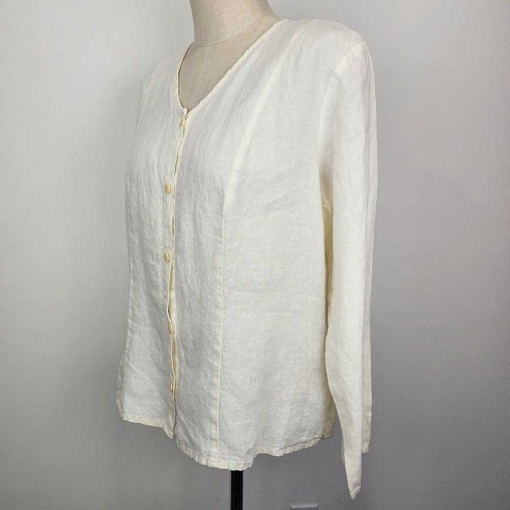 FLAX Linen Long Sleeve Button Front Shirt Womens … - image 2