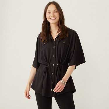 MarlaWynne Black Button-Front Shirt Jacket with Dr