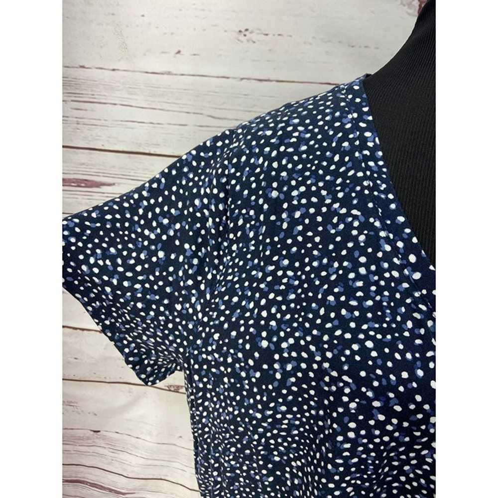 Side stitch womens blue polka dot hi low Blouse S… - image 4
