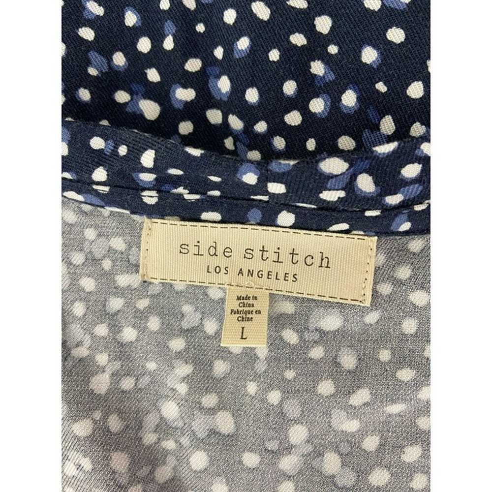 Side stitch womens blue polka dot hi low Blouse S… - image 6