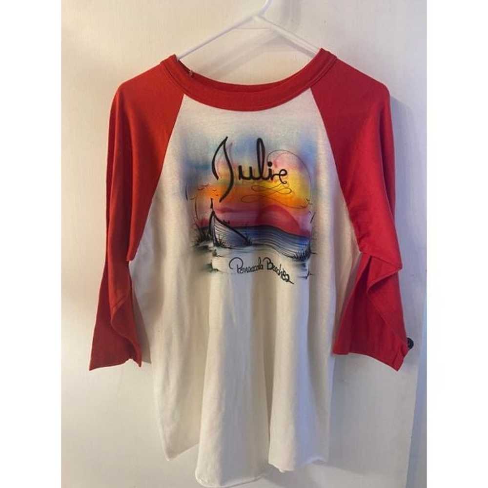 Vintage 80’s Airbrush beach baseball t shirt “Jul… - image 1