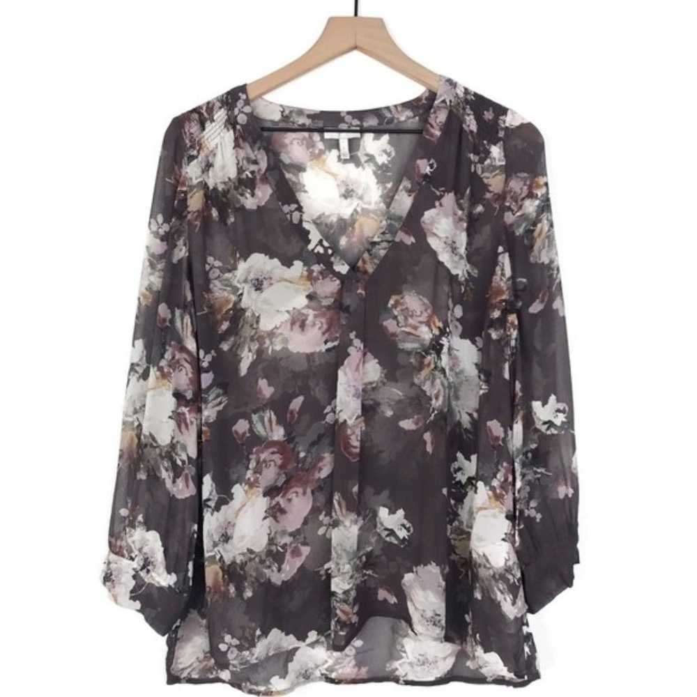 JOIE Aceline Floral Silk Sheer Blouse Top XL - image 1
