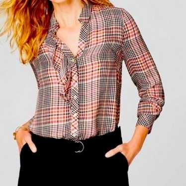J Jill Womens Velvet Button Front Top Size 3X Brown Long Sleeve Collared  Silk