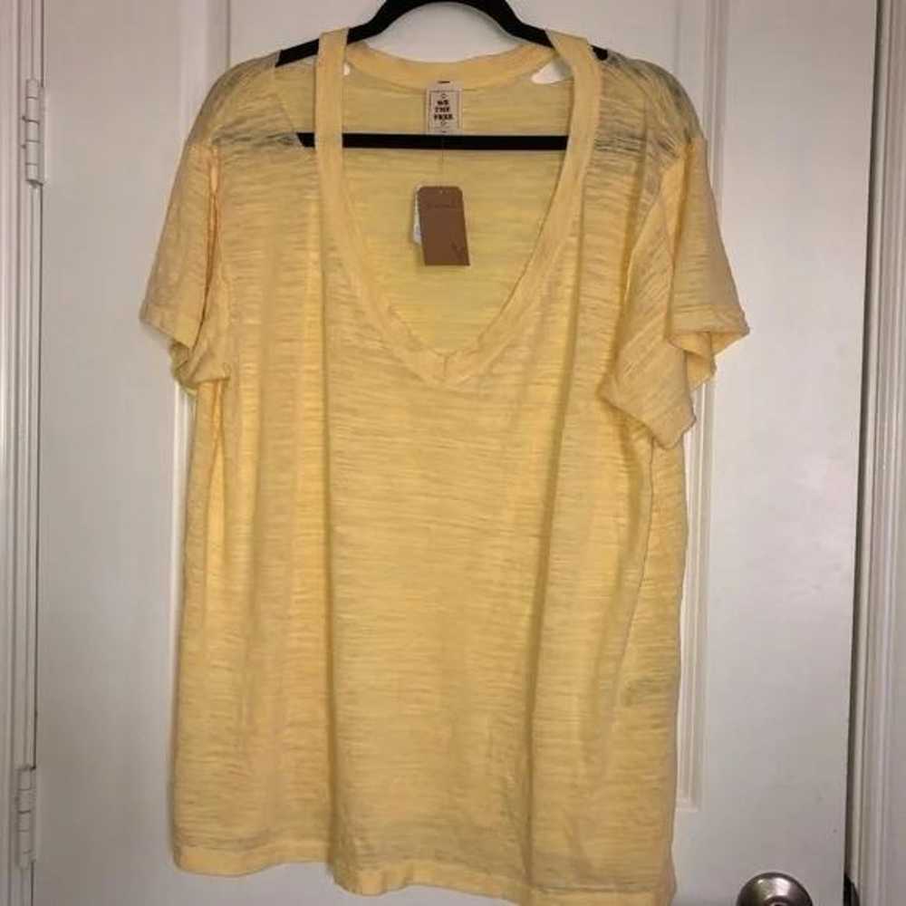 Free People Ripped T Shirt Yellow Size Large - image 4