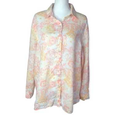 J. Jill Pastel Floral Linen Long Sleeve Button Do… - image 1
