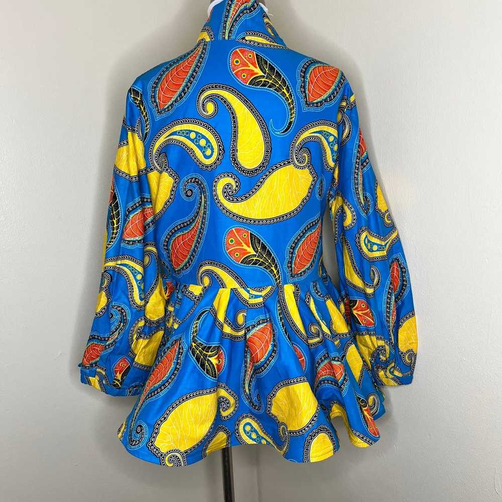 Moshita Couture Peplum Blouse Top 1X Blue Yellow … - image 2