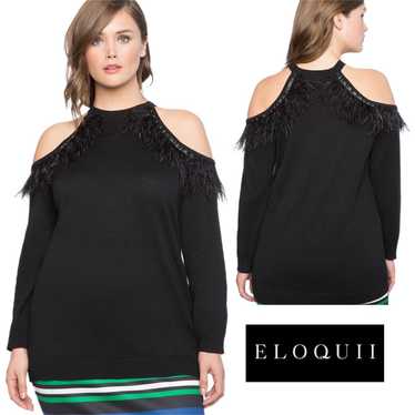 NEW Eloquii Cold Shoulder Sweater with Feather Tr… - image 1