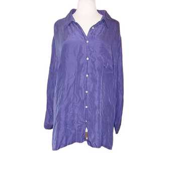 Avenue 22/24 Blouse Button Down Purple 100% Silk … - image 1