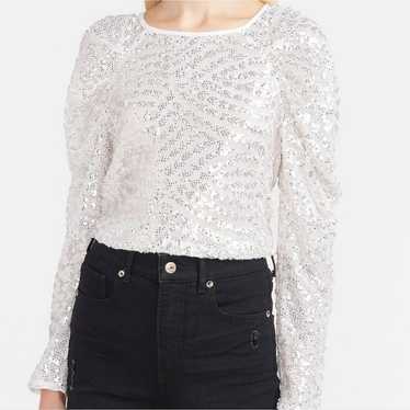 NEW! EXPRESS Ruched Puff Sleeve Sequin Blouse Top… - image 1