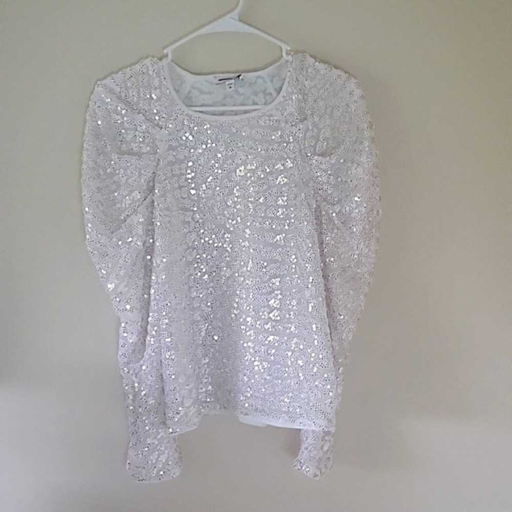 NEW! EXPRESS Ruched Puff Sleeve Sequin Blouse Top… - image 5