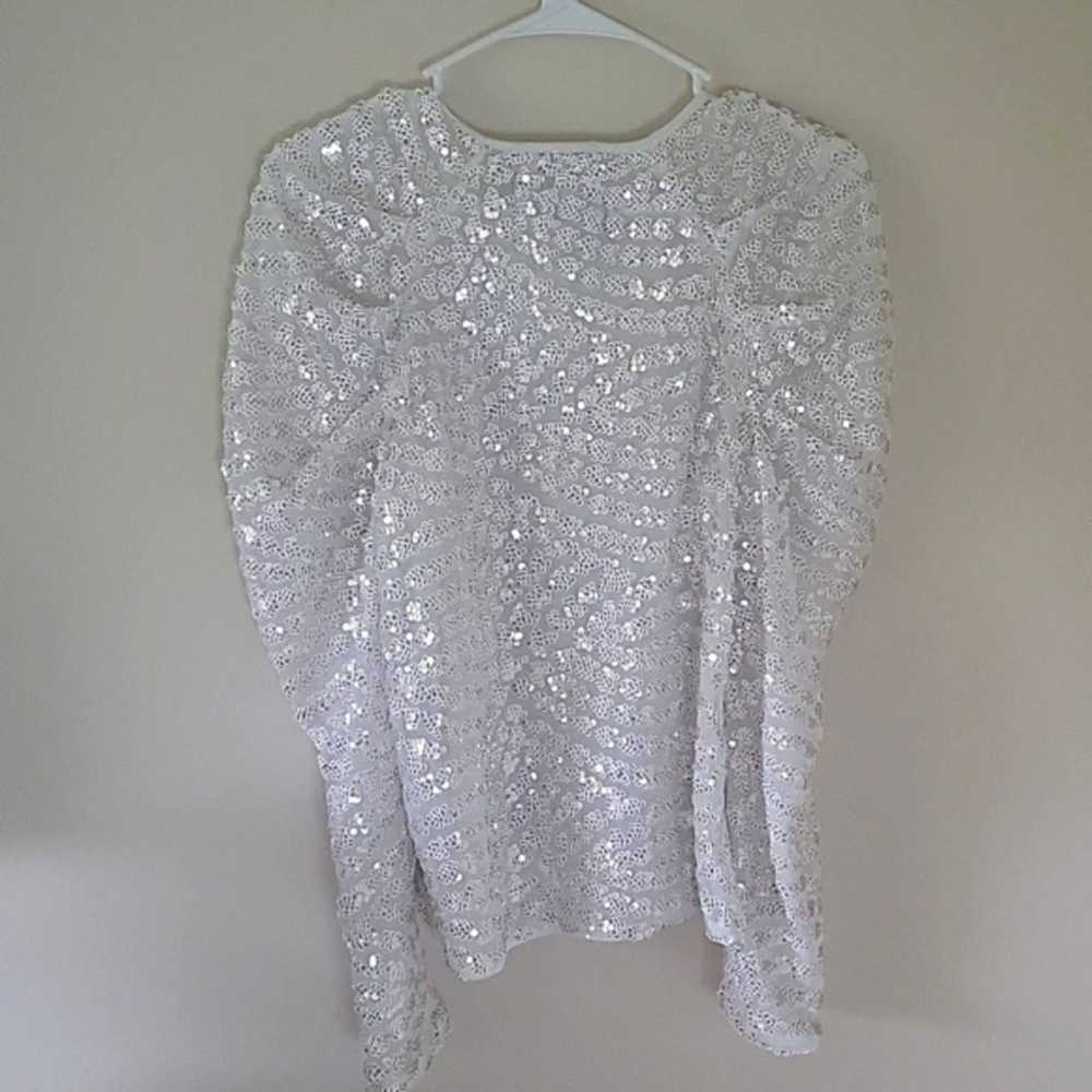 NEW! EXPRESS Ruched Puff Sleeve Sequin Blouse Top… - image 6