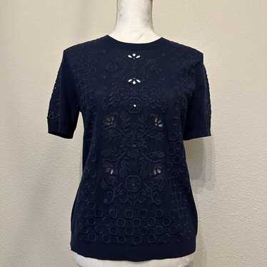 Tory Burch Blue Channing Eyelet Embroidered Short… - image 1