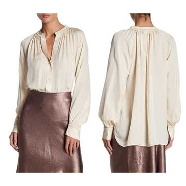 Vince Pleated Shirred Handstitch Silk Button Up B… - image 1
