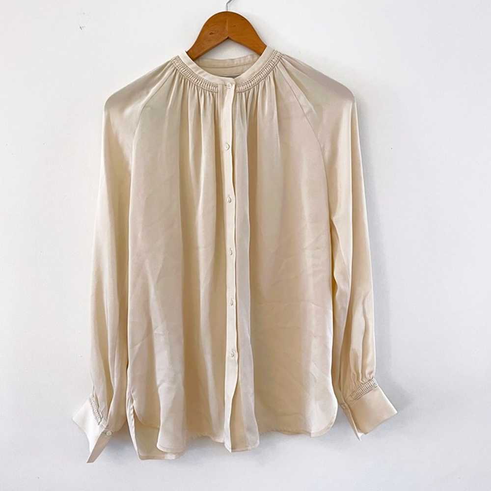Vince Pleated Shirred Handstitch Silk Button Up B… - image 2