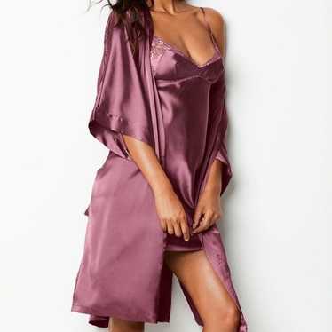 Essence Satin Long Nighty - Plum - Silk Elegance Lingerie and Swimwear