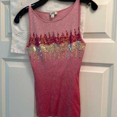 Vintage Cache “Barbie Pink “ sequin Tank Top - image 1