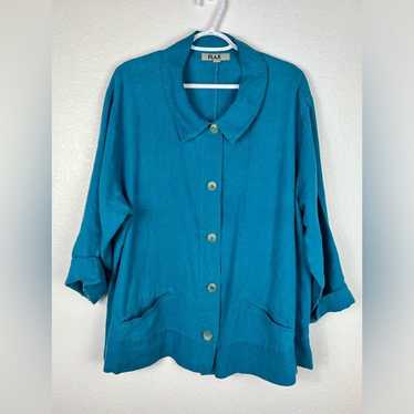 Flax linen button up shirt top size L - image 1