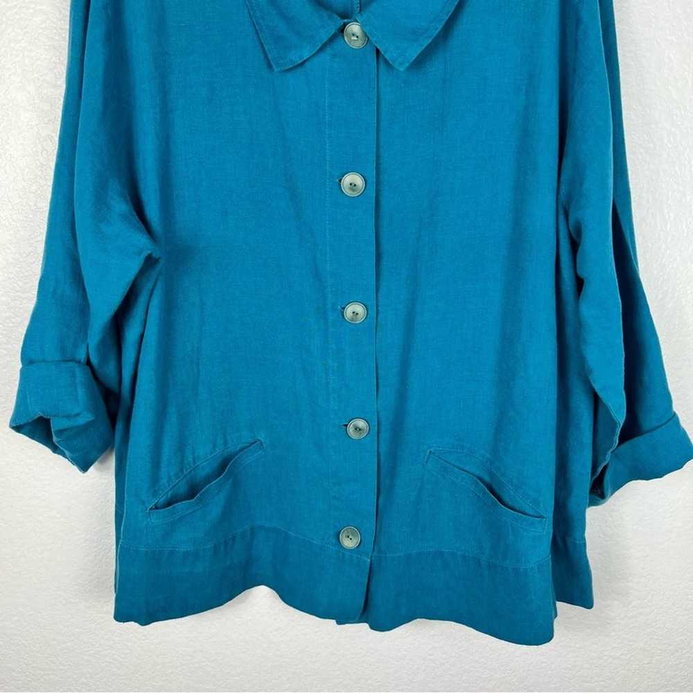 Flax linen button up shirt top size L - image 2