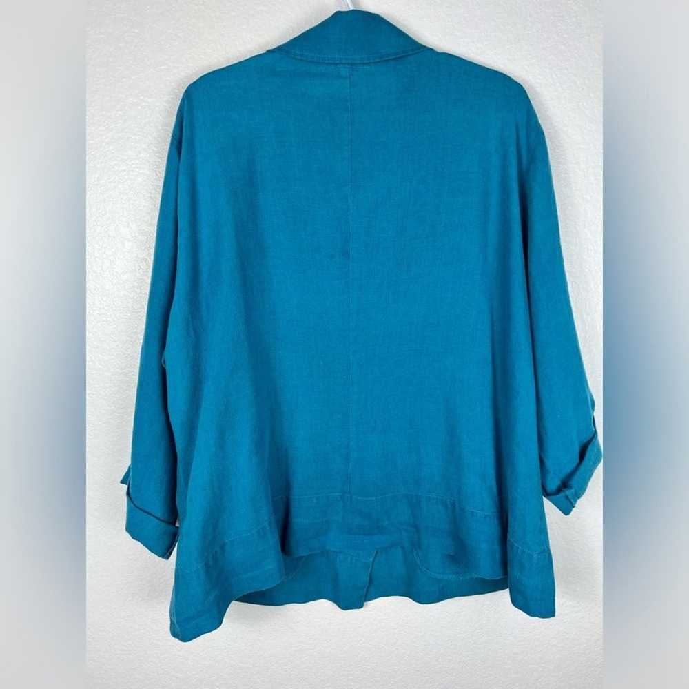 Flax linen button up shirt top size L - image 5