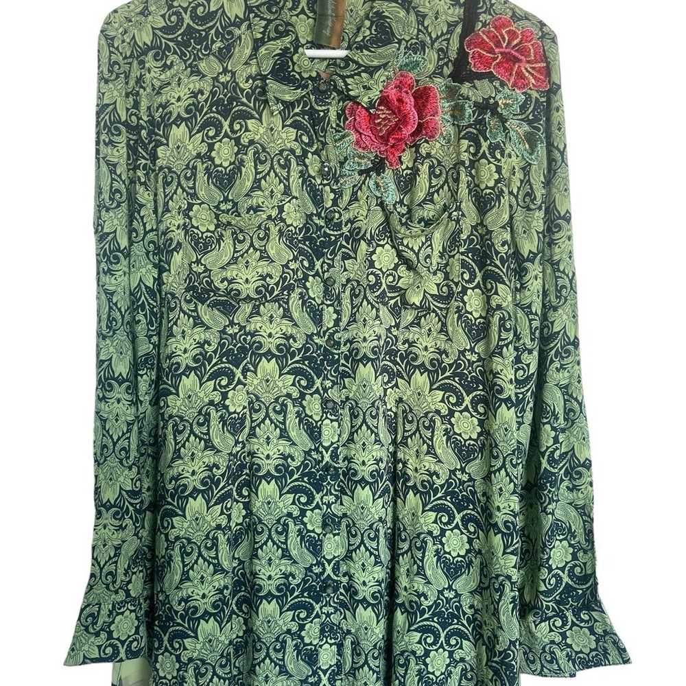 Aratta Silent Journey 3D Embroidered Flowers Gree… - image 2